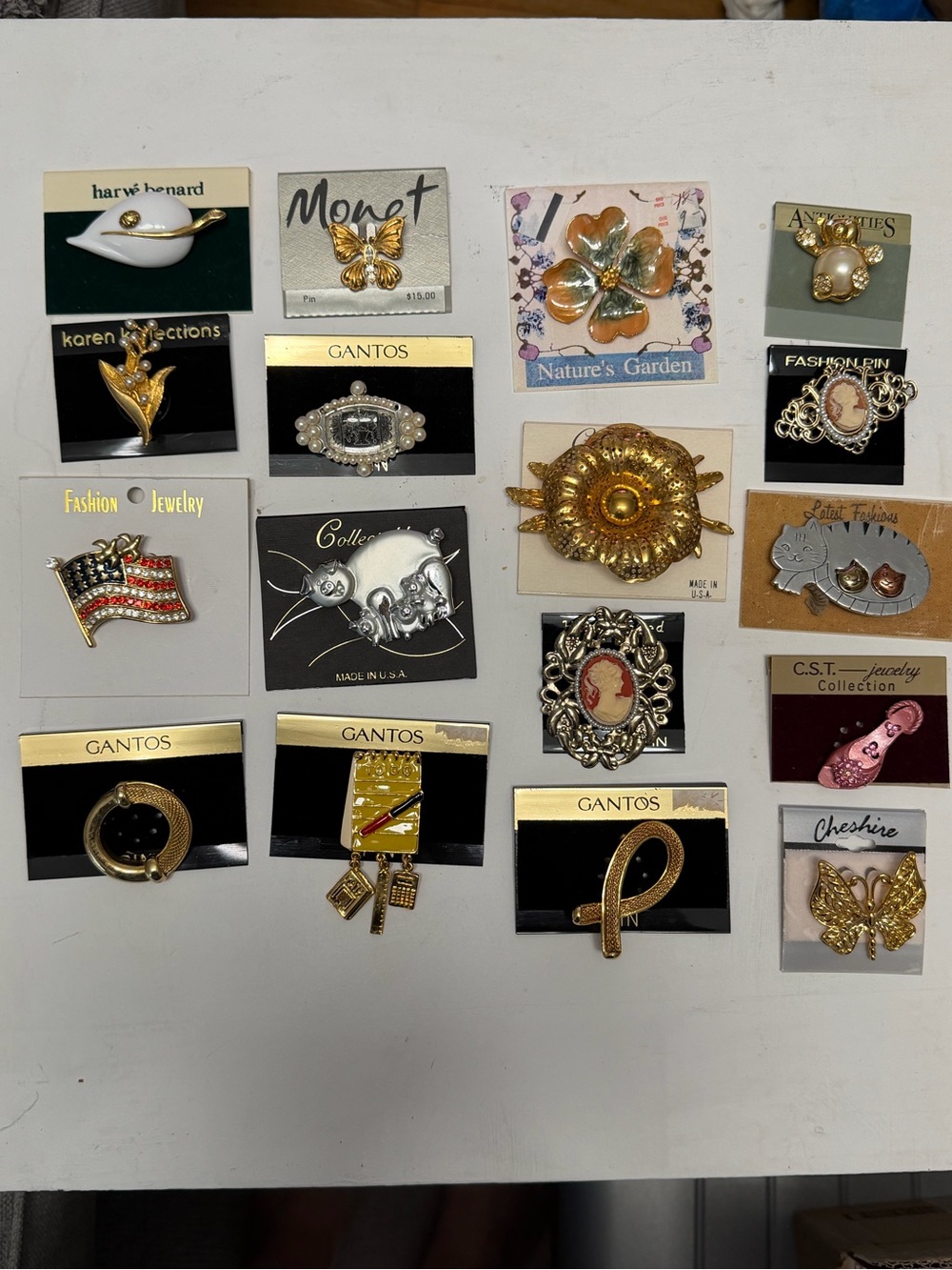 NWT NOS Dead stock Lot of Brooches on cards - Monet, Antiquities, Gantos